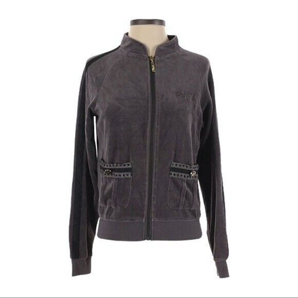 Hale Bob Velour Soft Gray Athleisure Full Zip Track Jacket Size S